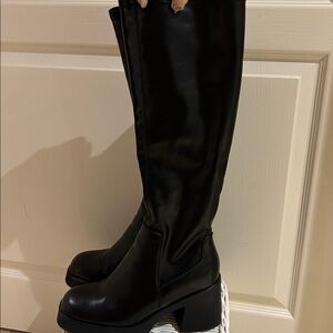 Black fake leather knee high boots - Call it Spring